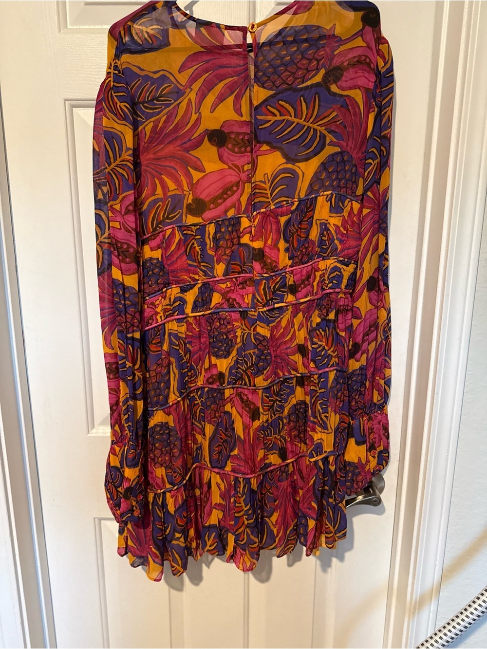 FARM Rio Yellow Fruit Dream Long Sleeve Mini Dress NWT | Tropical Print | Sz XL - Picture 7 of 9